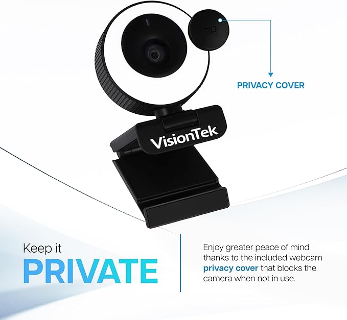 VisionTek VTWC40 Premium Autofocus Full HD 1080P 60FPS Webcam, Chromebook, Computer Video Camera, Digital Dual Microphones, Privacy Cover, 96-Degree Viewing Angle, Work, Study, & Stream (901442)-DeskLoop Office