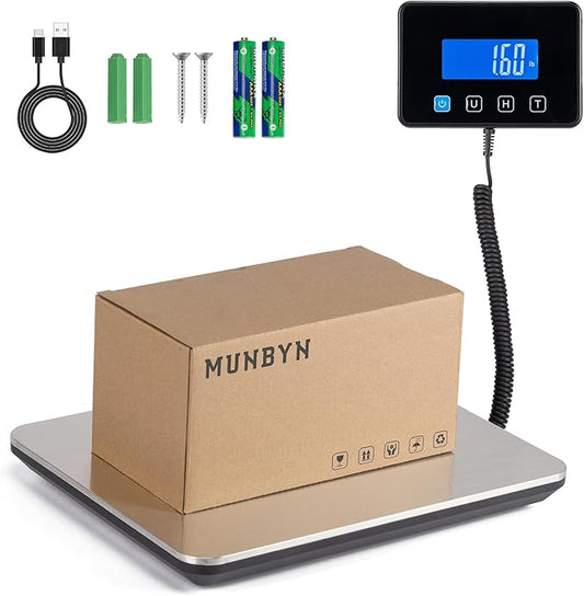 MUNBYN Shipping Scale, 440lb/1.8oz Digital Postal Scale for Packages with Hold/Tare Function, Backlit LCD, Battery & Cable Included, Postage Scale for Small Business, Packages, Luggage, and Home Use-DeskLoop Office