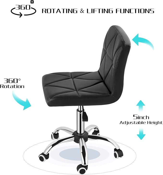 COSVALVE Armless Desk Chair, Mid Back 360 Degree Swivel Office Chair, Height Adjustable Executive Conference Task Chair with Rolling Wheels and Diamond Pattern, for Home Computer Barber, Black-DeskLoop Office