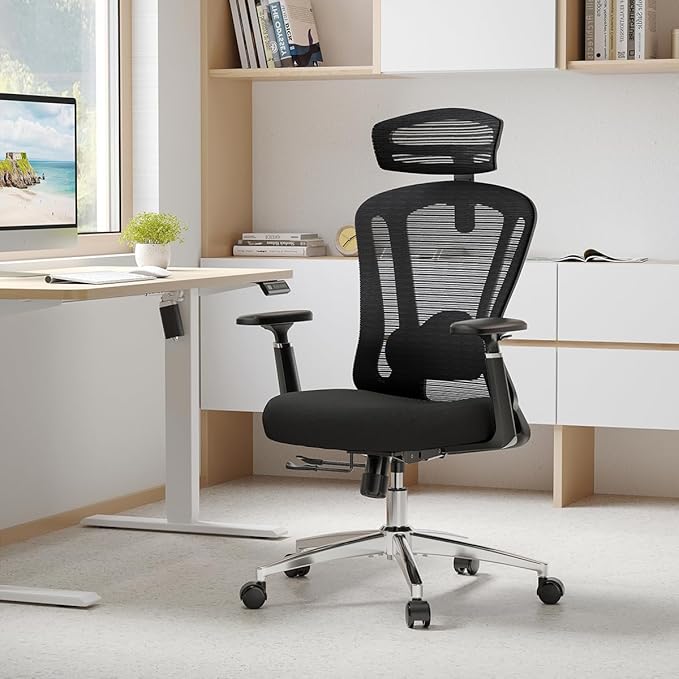 Farini Office Chair Ergonomic Desk Chair, High Back Computer Chair with Wheels, Home Sutdy Chair for Heavy People, Office Chair Adjustable Seat Depth, 3D Armrests and Adjustable Headrest, Black-DeskLoop Office