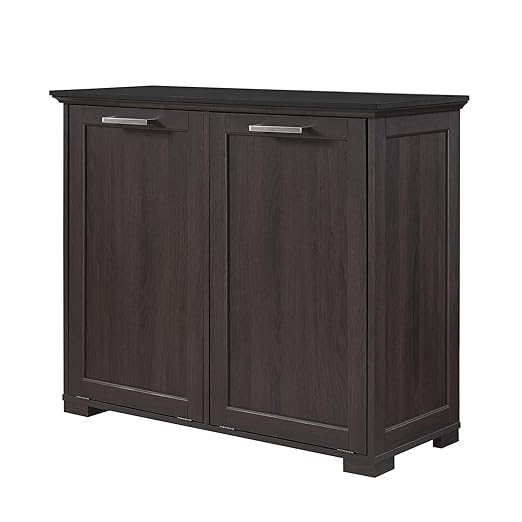 OLD CAPTAIN Double Tilt Out Trash Cabinet, Wooden Kitchen Garbage Can Free Standing Holder (Dark Brown+Black Top Panel)…-DeskLoop Office