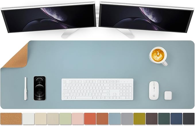 Large Cork Desk Mat - 47.2"x 17" Desk Pad for Office and Home - Ideal for Large Mouse Pad and Desk Mats on Top of Desks(Light Blue)-DeskLoop Office