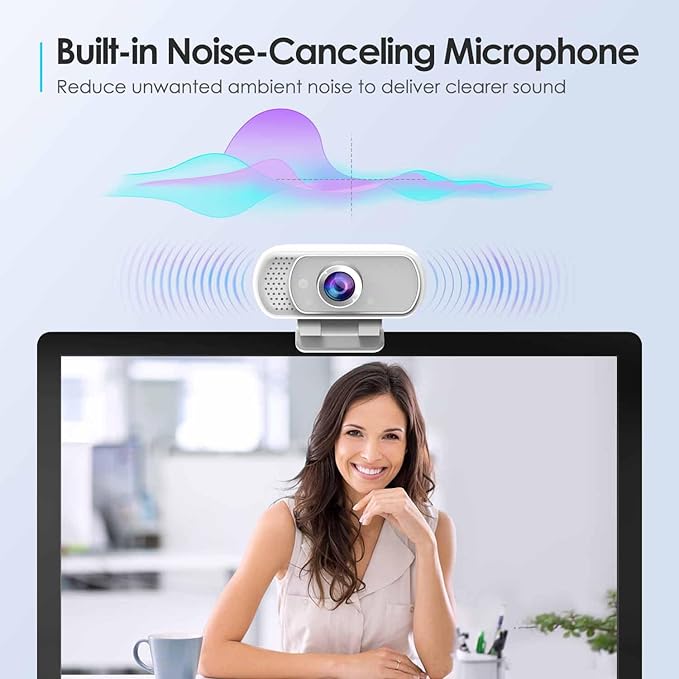 Webcam with Tripod Privacy Shutter: 1080P FHD Web Camera with Mic, Plug & Play USB A USB C Webcam with Stand, White Wide Angle Noise-Canceling Microphone Compact Web Cam for Online Meeting Classes-DeskLoop Office