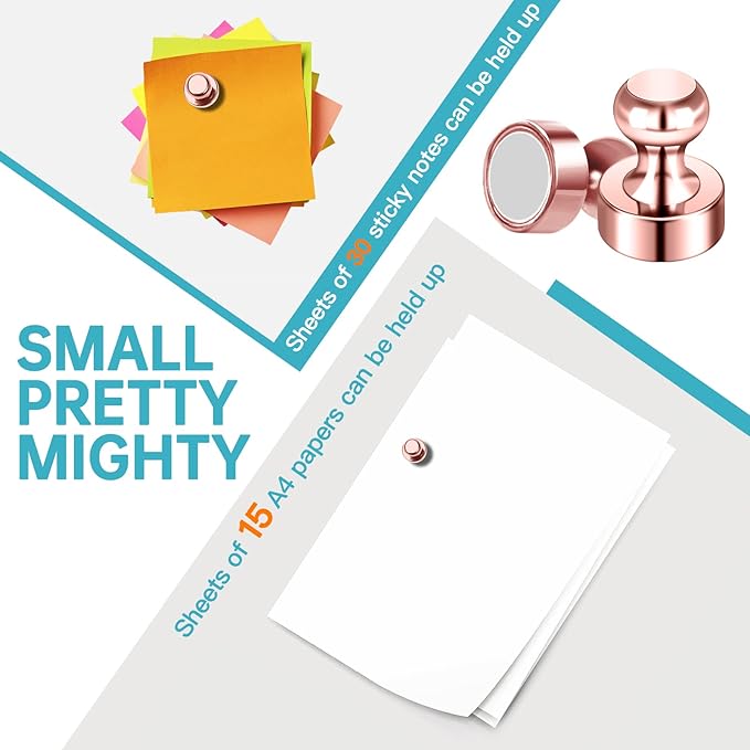 Pack of 8 Rose Gold Pink Push Pins Ideal Whiteboard Refrigerator Magnets - Adult Small Strong Magnets for Kitchen Classroom Office-DeskLoop Office