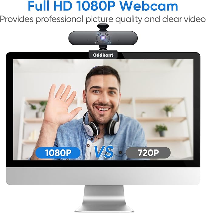 Full HD 1080P Webcam with Microphone, Auto-Light Balance, Rotatable Design,Privacy Cover, Plug and Play for Zoom, Skype,Web Conferencing - Compatible with Windows, Mac, Laptop, Desktop-DeskLoop Office