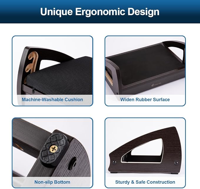 StrongTek Wood Ergonomic Footrest - 4-Angle Adjustable Foot Stool for Desk, Office Footrest, Anti-Slip Foot Stand for Under Desk, Enhances Posture, Promotes Blood Circulation, Easy Assembly (Espresso)-DeskLoop Office