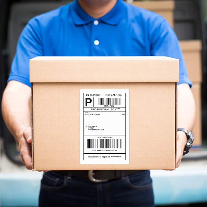 FungLam 4" x 6" Direct Thermal Shipping Labels - Pack of 500 Fanfold Labels - White Perforated, Permanent-Adhesive, Compatible Zebra & Rollo Thermal Label Printer-DeskLoop Office