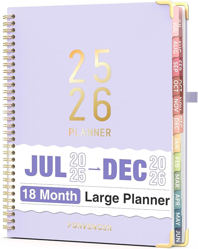 Jul 2025 - Dec 2026 Planner, Forvencer Academic Planner 2025-2026, 18 Month Daily Planner, 8.5" x 11", Weekly & Monthly Agenda Book, Hardcover Calendar Book, School Supplies for Student Teacher, Purple-DeskLoop Office