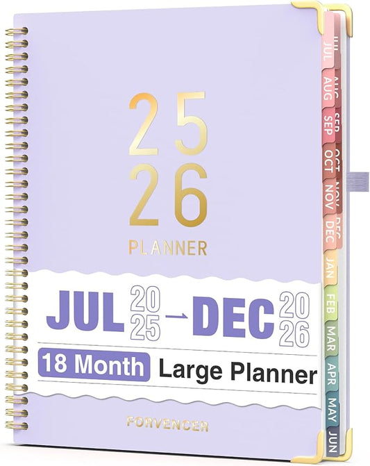 Jul 2025 - Dec 2026 Planner, Forvencer Academic Planner 2025-2026, 18 Month Daily Planner, 8.5" x 11", Weekly & Monthly Agenda Book, Hardcover Calendar Book, School Supplies for Student Teacher, Purple-DeskLoop Office