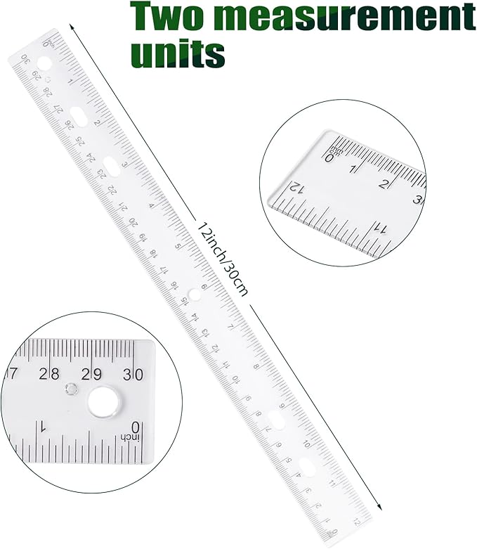 28 Pack Plastic Ruler 12 Inch Transparent Rulers - Metric Bulk for Kids School Office Classroom, Clear-DeskLoop Office