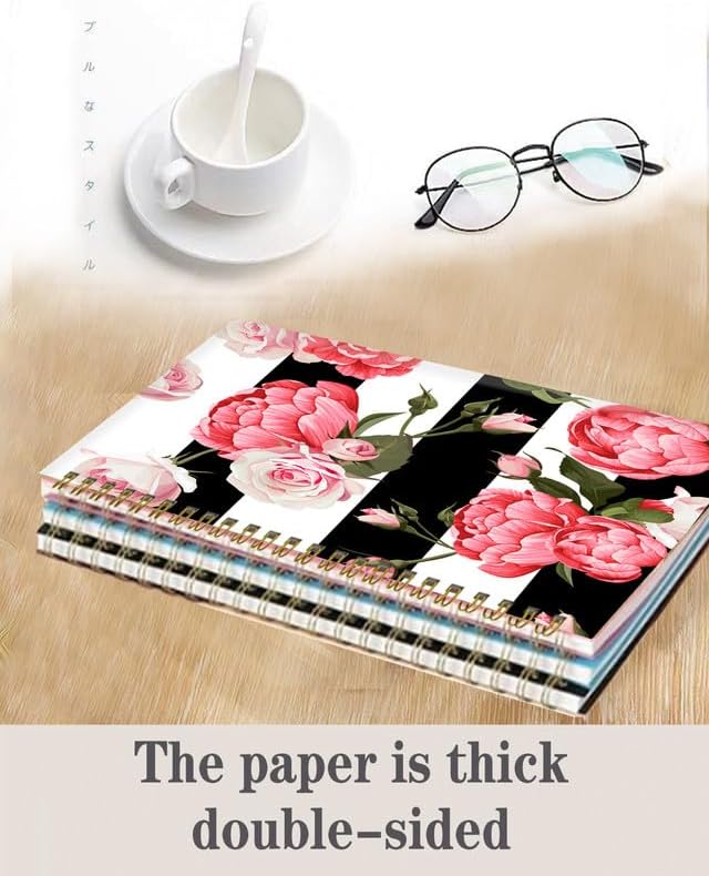 Spiral Journal Notebook,A5 Hardcover Lined Journals for Women Girl 6 x 8.3 in,120 Pages Thick Paper,Cute College Ruled Writing Notebook for Gifts Office Work School(Peony Rose)-DeskLoop Office