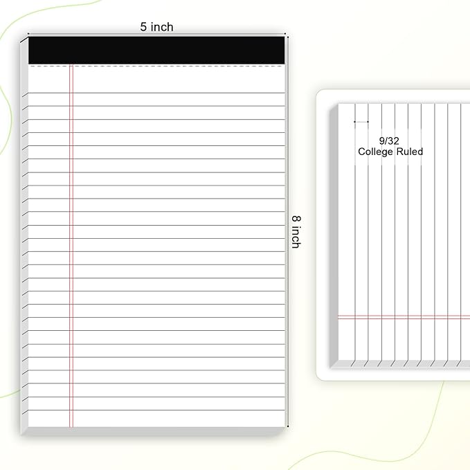 12pcs Small Note Pad 5x8 College Ruled White Legal Pads Paper Notepads 12 Pack Study Back Writing Pads 5 x 8 Legal Pads Perforated Narrow Ruled Pads of Paper White-DeskLoop Office