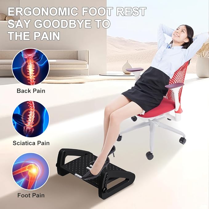 Foot Rest for Under Desk at Work - Six Heights Adjustable Under Desk Footrest - Ergonomic Foot Stools for Under Office Desks - Desks Foot Rest with Massage Rollers - Leg Rest for Chair (Black)-DeskLoop Office