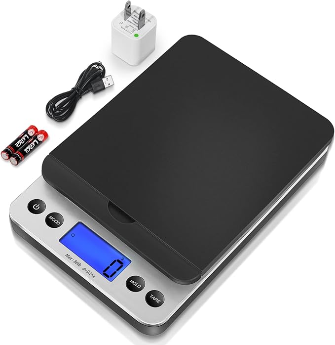 THINKSCALE Shipping Scale, 86lb Postal Scale with Hold and Tear Function, 5 Units, Auto-Off, Postage Scale for Packages Mailing Small Business, AC Adapter & Battery Included-DeskLoop Office