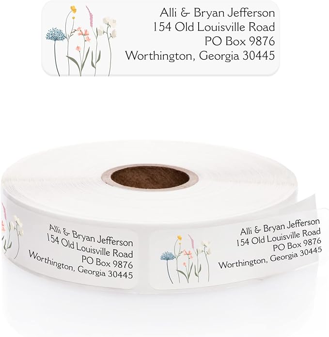 Clear Wildflower Rolled Address Labels / 250 Personalized Return Address Labels/Designer Address Stickers in Elegant Plastic Dispenser-DeskLoop Office
