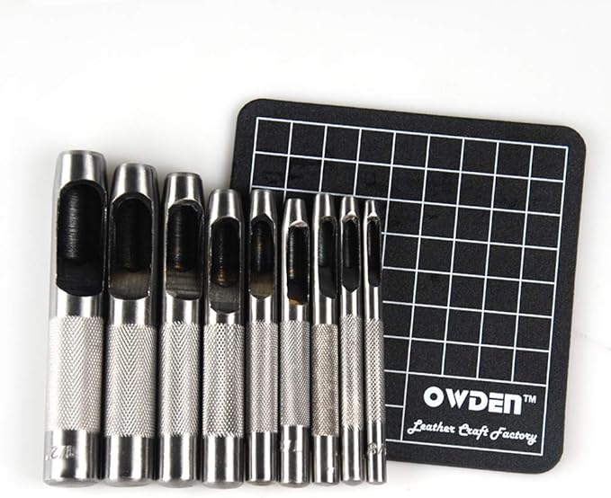9 Pieces Hollow Punch Set (1/8"-1/2") with A Free Cutting MAT, Leather Hole Punch Set-DeskLoop Office