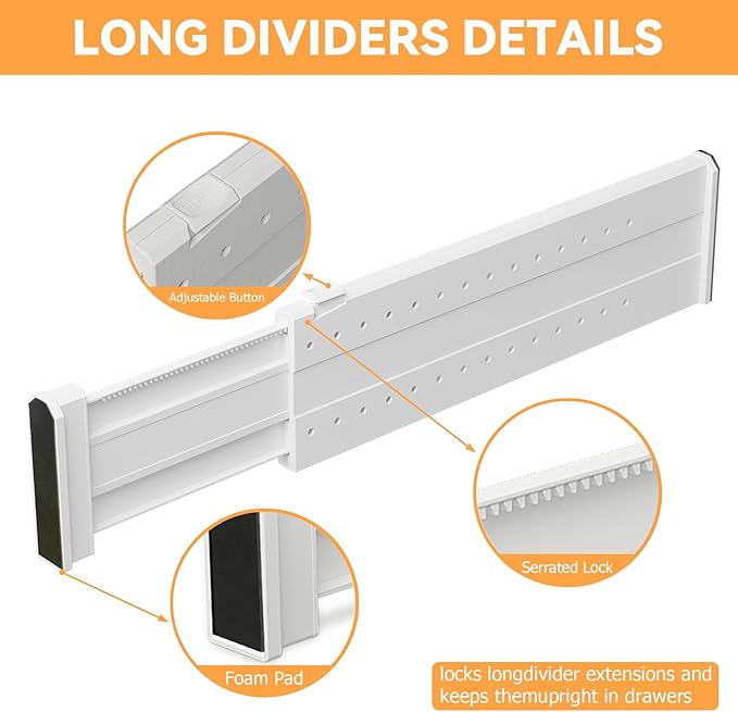 REBECAT 5 Pack Drawer Dividers for Clothes Adjustable Drawer Dividers 4" High Expandable from 15"-21" for Dresser Baby Clothes Bathroom,Bedroom Kitchen and Office Storage,White-DeskLoop Office