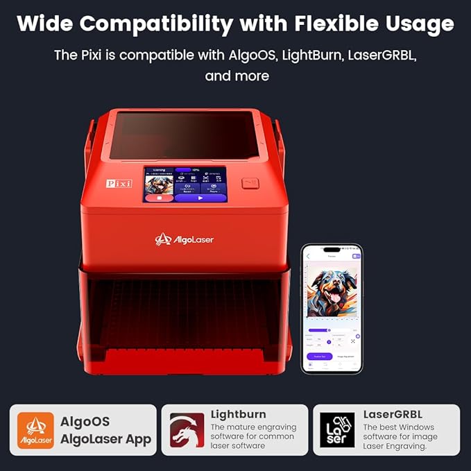 AlgoLaser 10W Laser Engraver Machine: Portable & Smart with 3.5" Touch Screen, Hand Drawing/Wireless/SD Card/Offline Engraving, AlgoOS 2.0 Self Developed System for Wood, Acrylic, Leather-DeskLoop Office