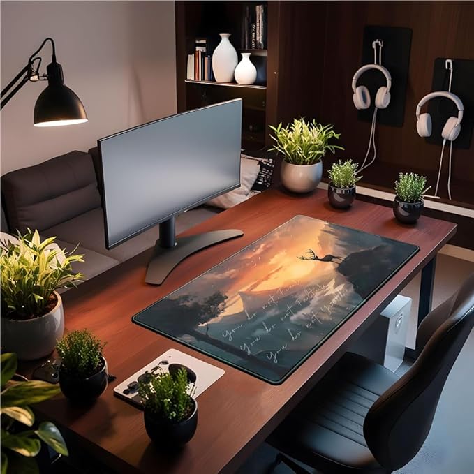 Misty Forest Desk Pad Mat Anime Mouse Pad Gaming Playmat, Large Mouse Pad Deer Desk Mouse Laptop Keyboard Pad Computer Mats for Desktop Full Desk Mouse Pads Office Desk Game(31.5x15.8 in)-DeskLoop Office