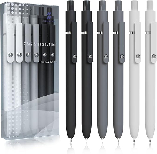 Gel Pens, 6 Pcs 0.5mm Fine Point Black Ink Pen With Smooth Writing, Office Desk Accessories, School Supplies Gifts for Men Women, Quick Dry Pens For Journaling, Black/Gray/White-DeskLoop Office