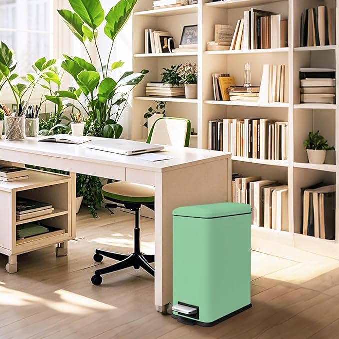 Bathroom Trash Can with Lid,5 Liter / 1.3 Gallon Small Trash Can with Removable Liner Bucket, Soft Close lid & Step Pedal, Stainless Steel Trash Bin for Bathroom,Bedroom,Home Office, Green-DeskLoop Office