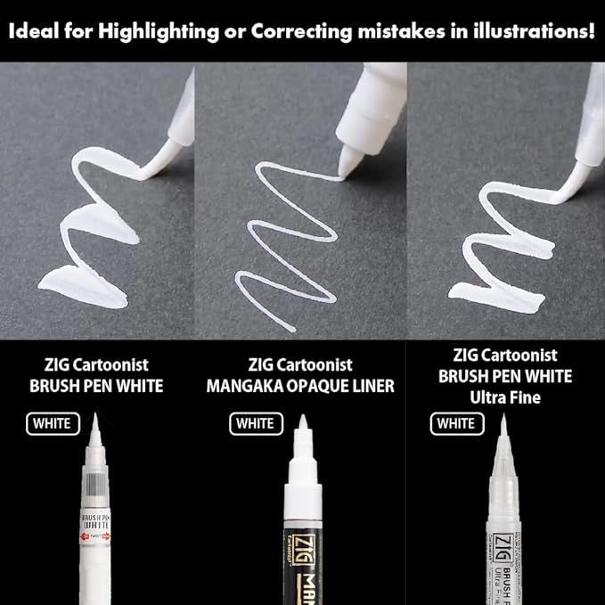 Kuretake Zig Inktober pen set, for Illustration, Manga Drawing, Lettering and Calligraphy, Professional Artist, Made in Japan (White(3pcs.))-DeskLoop Office