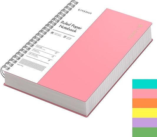 EMSHOI A4 Spiral Notebook College Ruled Lined Journal, 11.2" x 8.27", 300 Pages, 100gsm Thick Paper, Waterproof Softcover, Twin-Wire Binding, Sticky Notes, Pink-DeskLoop Office