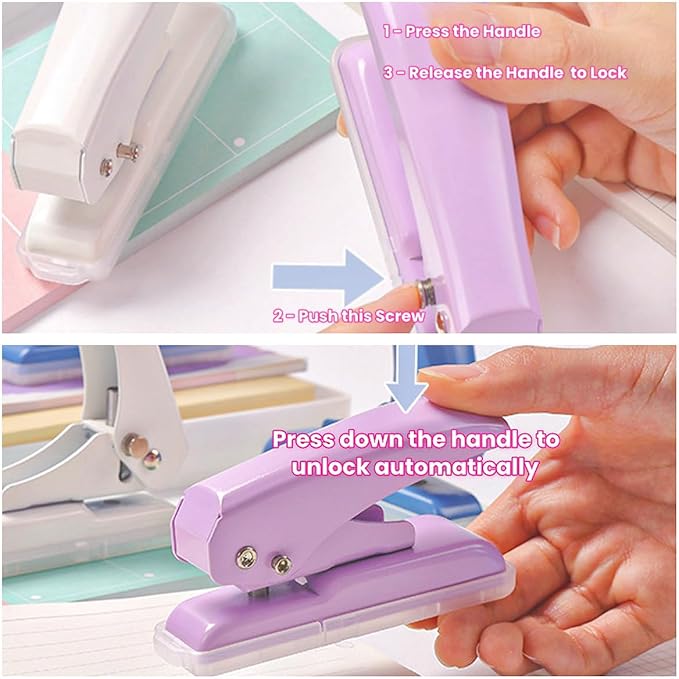 Single Hole Punch, 40 Sheets Punch Capacity Hole Puncher Heavy Duty Hole Puncher Single Small Hole Punch One Hole Puncher for Crafts Paper Cards Tags Scrapbook-1/4 inch Hole, Blue-DeskLoop Office