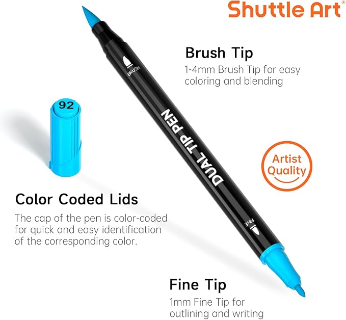 Shuttle Art Dual Tip Brush Pens, 96 Colours Fine and Brush Tip Markers Set with Pen Holder & 1 Colouring Book, Felt Tip Colouring Pens for Adults and Children Colouring Calligraphy Journal Doodling-DeskLoop Office