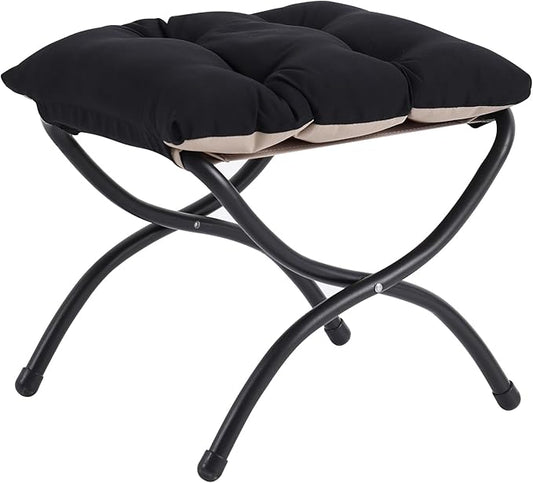 LITA Folding Upholstered Footrest Stool, Modern Small Portable Accent Ottoman with Detachable Thick Cotton Cushion Padded Sofa Stool with Metal Frame for Lazy Chair, Living Room & Bedroom, Black-DeskLoop Office