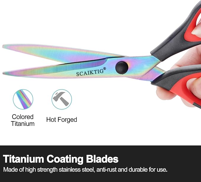 Craft Scissors Set of 3 Pack, All Purpose Sharp Titanium Blades Shears, Comfort Grip Handle, Multipurpose Fabric Scissors Tool Great for Adults, Office, Sewing, School and Home Supplies, Red&Black-DeskLoop Office