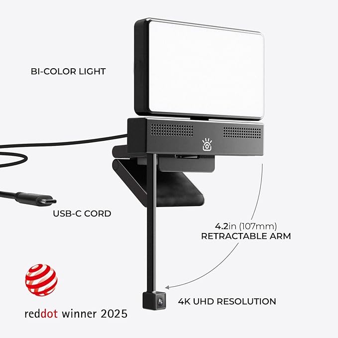 Pro 4K HD Webcam Camera Pro and Light Panel Bundle with Eye Contact, Noise Cancelling Mic-DeskLoop Office