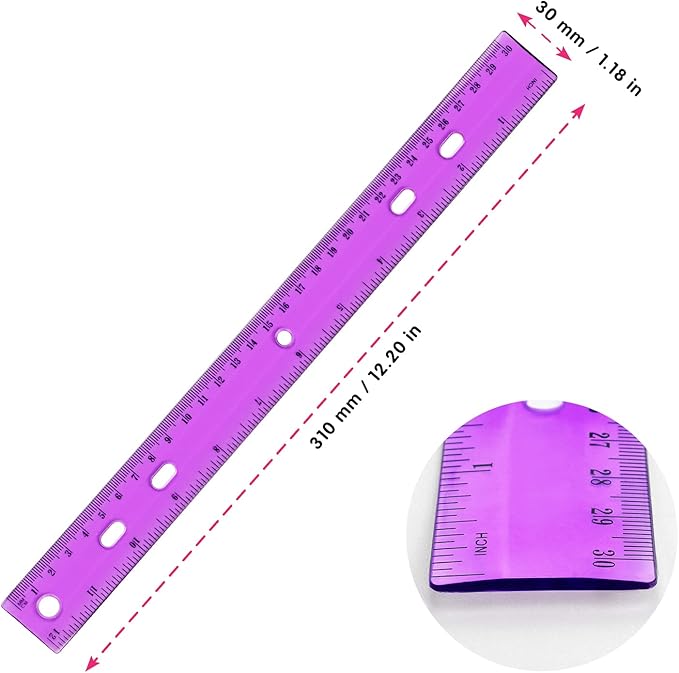 ZZTX 6 Pack Color Transparent Ruler Plastic Rulers 12 Inch, Metric Bulk Rulers with Inches and Centimeters, Kids Ruler for School, Home, Office-DeskLoop Office