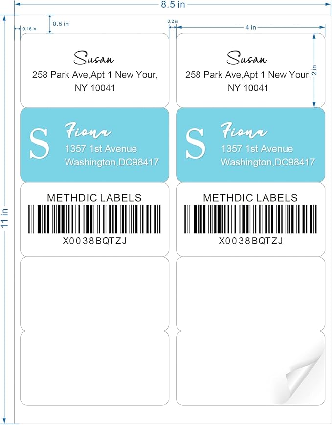 Methdic Shipping Labels 2"×4" 300 Labels Sticker Paper for Laser/Ink Jet Printer Mailing Labels 8.5"*11" White 10 per Sheet-DeskLoop Office