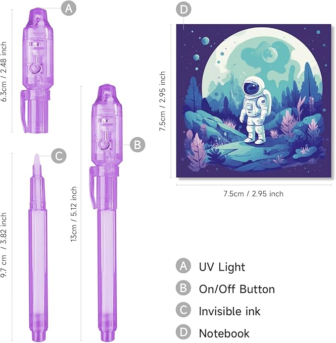Invisible Ink Pens 12 Pack with Notebook and UV Pen Light, Party Favors for Kids 8-12, Christmas Stocking Stuffers, Thanksgiving Halloween Goodie Bag Gifts-DeskLoop Office