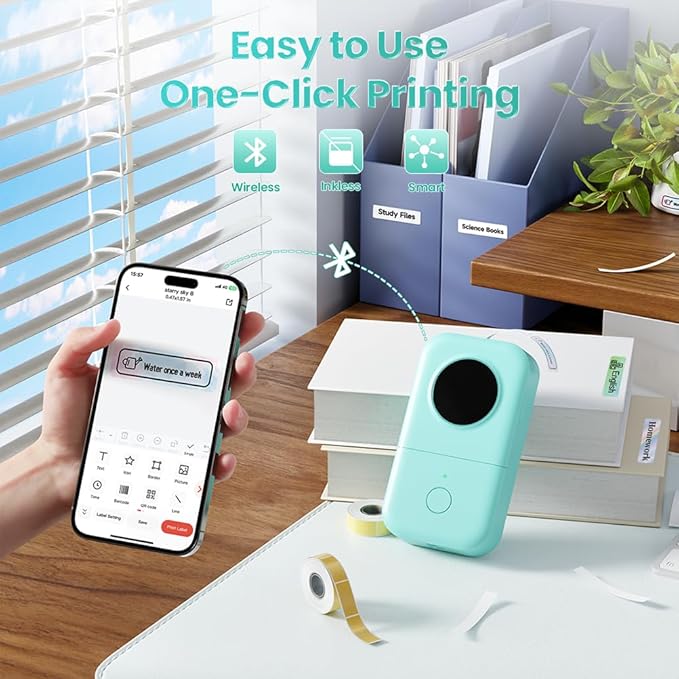 Phomemo D30 Label Maker Machine, Portable Bluetooth Mini Label Printer, Smartphone Handheld Thermal Sticker Small Labeler Multiple Templates Font Icon Inkless Custom Label for Home Kids School Items-DeskLoop Office