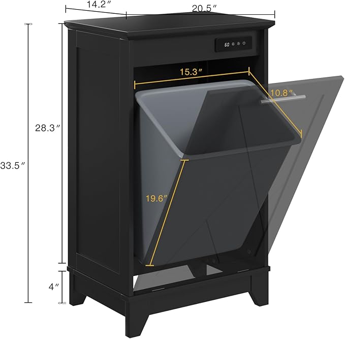Tilt Out Trash Cabinet, Kitchen Trash Can Cabinet w/Negative ion and deodorizing Function, Dog Proof 10 Gallon Garbage Can Cabinet for Kitchen, Bathroom, Living Room, Black-DeskLoop Office