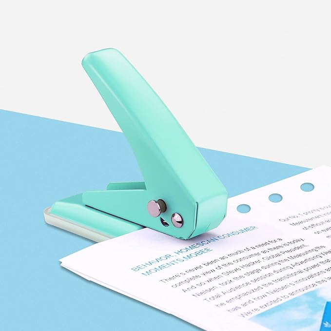 Single Hole Puncher Handheld 1/4 Inches Hole Punch, 20 Sheet Paper Punch Capacity Metal Hole Puncher with Skid-Resistant Base for Paper, Chipboard, Art Project, Green-DeskLoop Office
