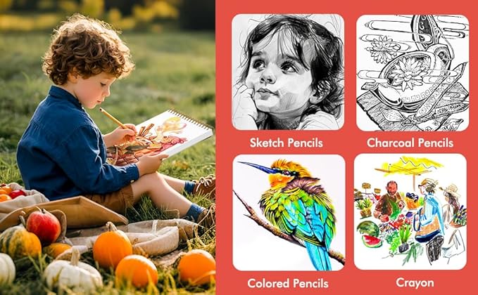 Soucolor 9" x 12" Kids Sketch Book, 100 Sheets Spiral Bound Art Sketchbook, Acid Free Artist Drawing Book Paper, Art Supplies for Adults, Craft Activities, Sketch Paper for Drawing Coloring Sketching-DeskLoop Office