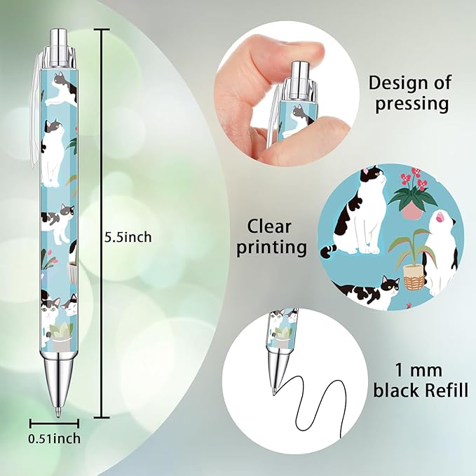 Idealmuzik 6 Cat Pens for Cat Lovers,Cute Kawaii Funny Cats Kitty Themed Paw Ballpoint Gel Pen, Japanese Stationary Notebook Diary For Women Office Worker Supplies Stuff Decor Desk Accessories Gifts-DeskLoop Office