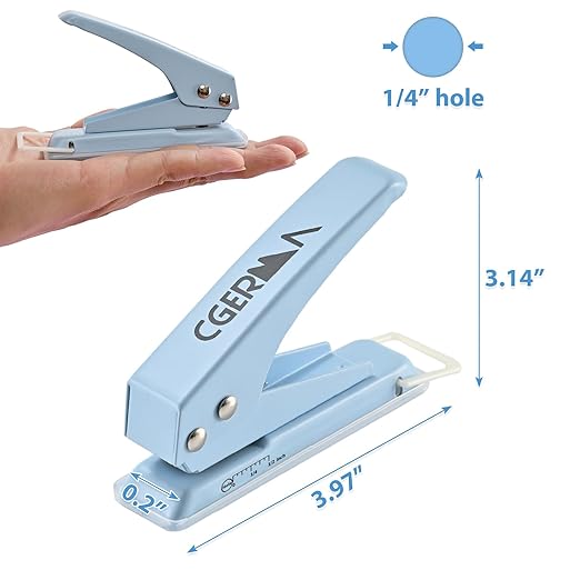 Single Hole Puncher, 1/4" Hole, 50% Labor Savings, Heavy Duty Metal Punch, 15 Sheet Capacity, for ID Cards, Chipboard, Art Project, Crafts Easy Punching, Blue-DeskLoop Office