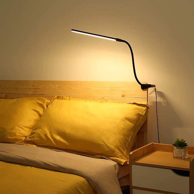 Lepro Clip on Desk Lamp LED Reading light Dimmable USB Small Clamp Lamp with 3 Color Modes 10 Brightness, Adjustable Flexible Gooseneck Table Light for Bed Headboard, Nail, Home Office,Computer(Black)-DeskLoop Office