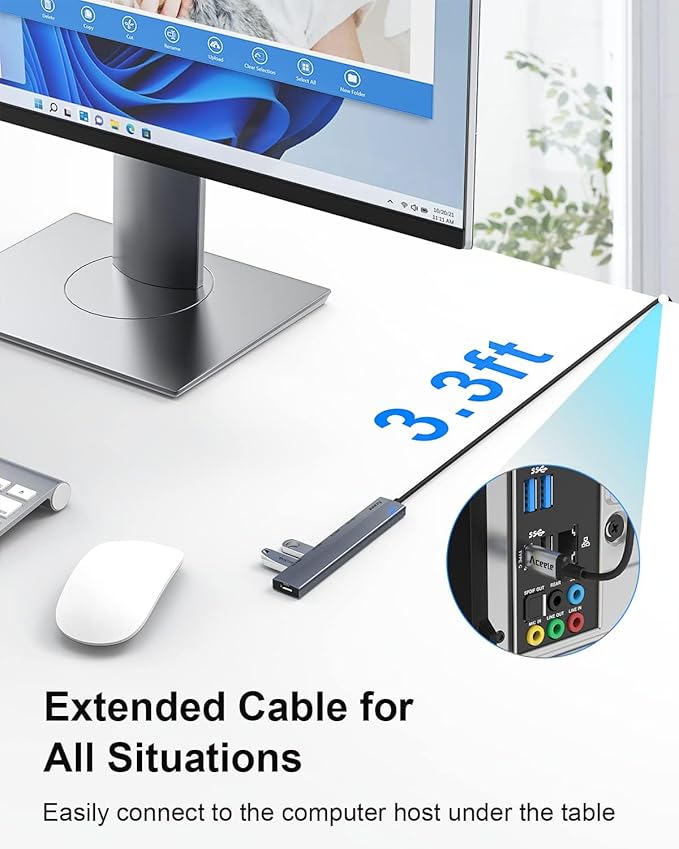 Aceele 10Gbps USB C Hub with 4 USB 3.2 Ports (2 USB A & 2 USB C), USB 3.2 Gen 2 3.3ft USB Cable Extender Hub with Type-C Power Port,Compatible for MacBook Pro 2021, iPad Pro 2021 and Other PC-DeskLoop Office