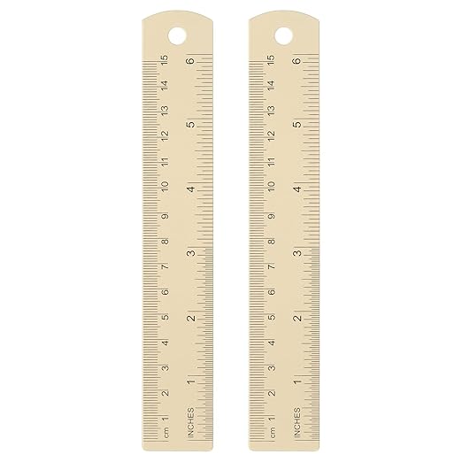 HARFINGTON 2pcs Metal Straight Ruler 15cm Metric SAE Aluminum Alloy Measuring Rulers Scale Tool with Hole for Measure Study Reading Classroom Office, Beige-DeskLoop Office