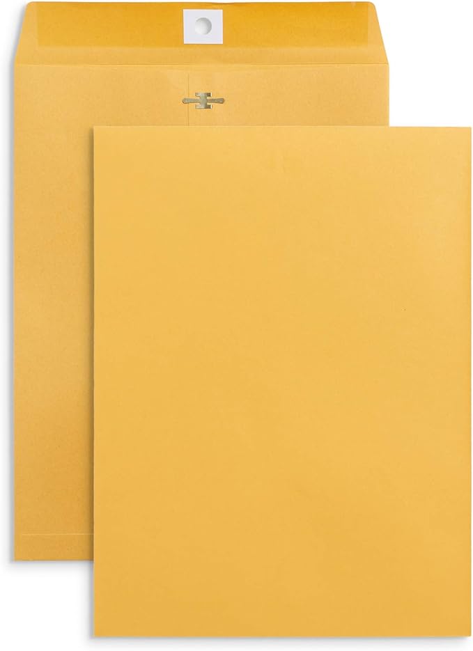 Blue Summit Supplies 100 9” x 12” Clasp Envelopes with Gummed Seal, Letter Size Clasp Mailing Envelopes Made From 28lb Kraft Paper, For Mailing Larger Papers or Magazine, Bulk 100 Pack-DeskLoop Office