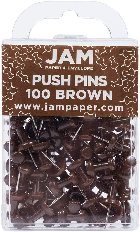 JAM PAPER Colorful Push Pins - Chocolate Brown Pushpins - 100/Pack-DeskLoop Office