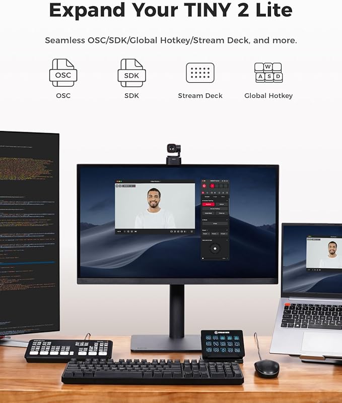 OBSBOT Tiny 2 Lite 4K Webcam for PC, AI Tracking PTZ Streaming Camera with 1/2" Sensor, Gesture Control, 60 FPS, HDR, Microphones, Web Camera for Desktop Computer, Laptop, Meeting, Video Calls, etc.-DeskLoop Office