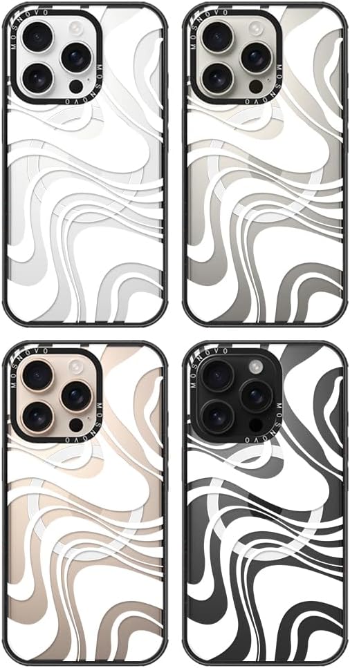 MOSNOVO Magnetic Case for iPhone 16 Pro, 10ft Military-Grade Protection, Compatible with Magsafe, Shockproof Phone Case for iPhone 16 Pro - White Swirl - Clear Black-DeskLoop Office