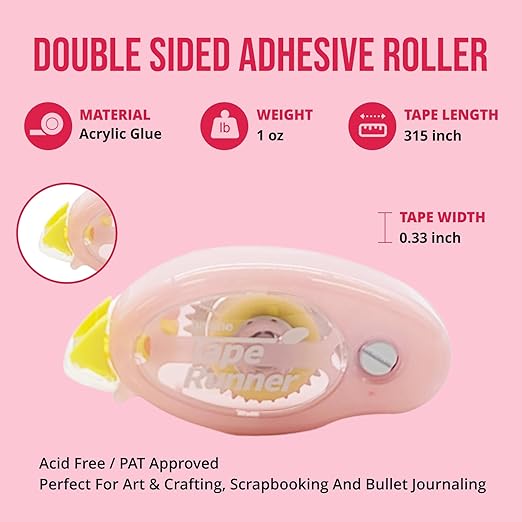 Tape Runner - Double Sided Adhesive with Dispenser Roller Included - Acid Free, Sticky, Clear & Transparent - Ideal for Scrapbooking, Crafts & More - Standard - (315 inches per cartridge) 20 Cartridge-DeskLoop Office