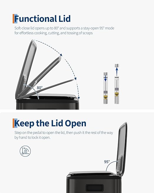 GarveeHome 2 x 10.6 Gallon Stainless Steel Double Trash Can with Lid for Kitchen, Large Dual Trash and Recycle Bin Combo, Step-on Kitchen Metal Garbage Cans, PP Inner Buckets, Liner Rim, Matte Black-DeskLoop Office